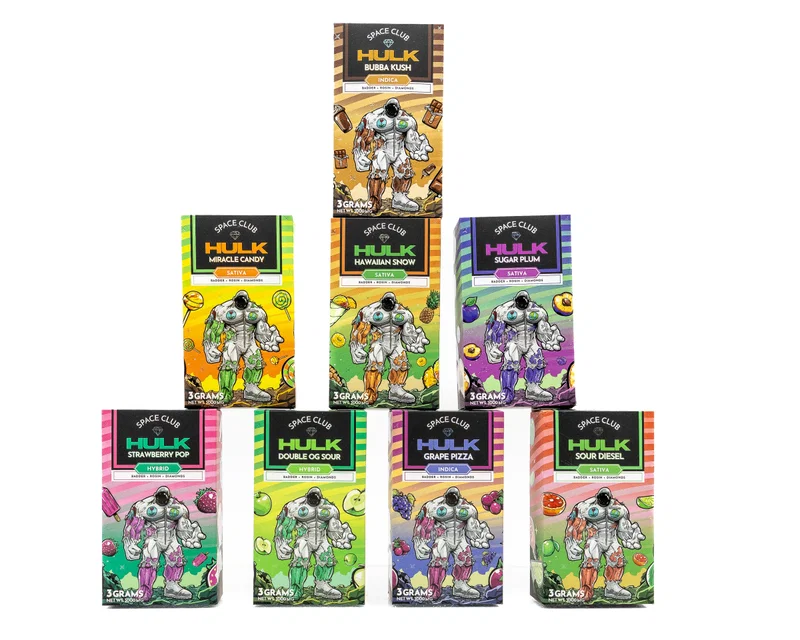 SPACE CLUB - HULK - DISPOSABLE RECHARGEABLE VAPE CART - BADDER + ROSIN + DIAMONDS - 3G